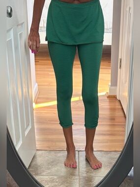 Prana Green Striped Capri Leggings with Skirt Overlay